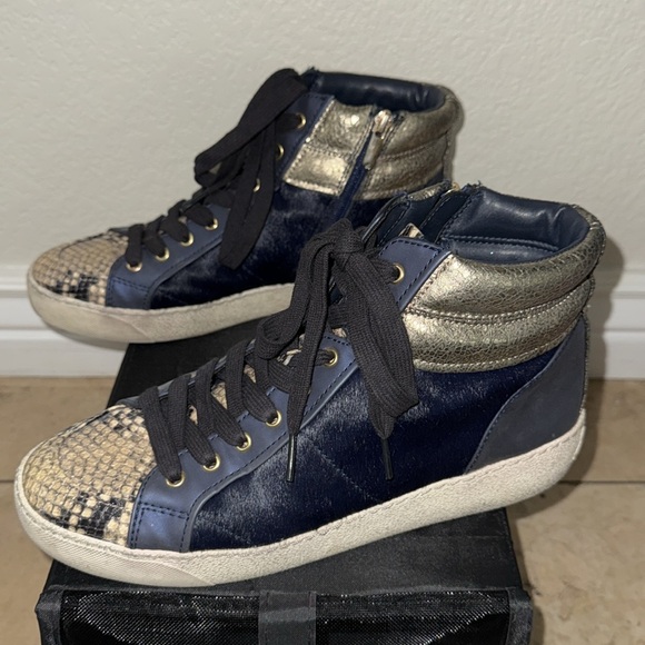SAM EDELMAN Britt Snake Print Navy Fur Gold Metallic High Top Boot Sneaker 10 - Picture 5 of 12